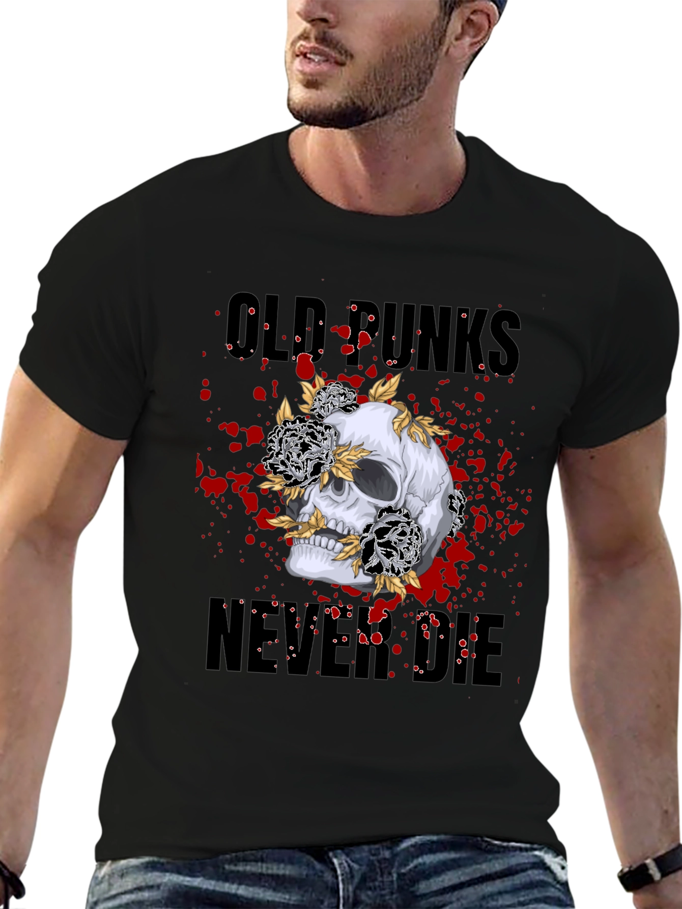 Skull & Flowers Old Punks Never Die Graphic Tee