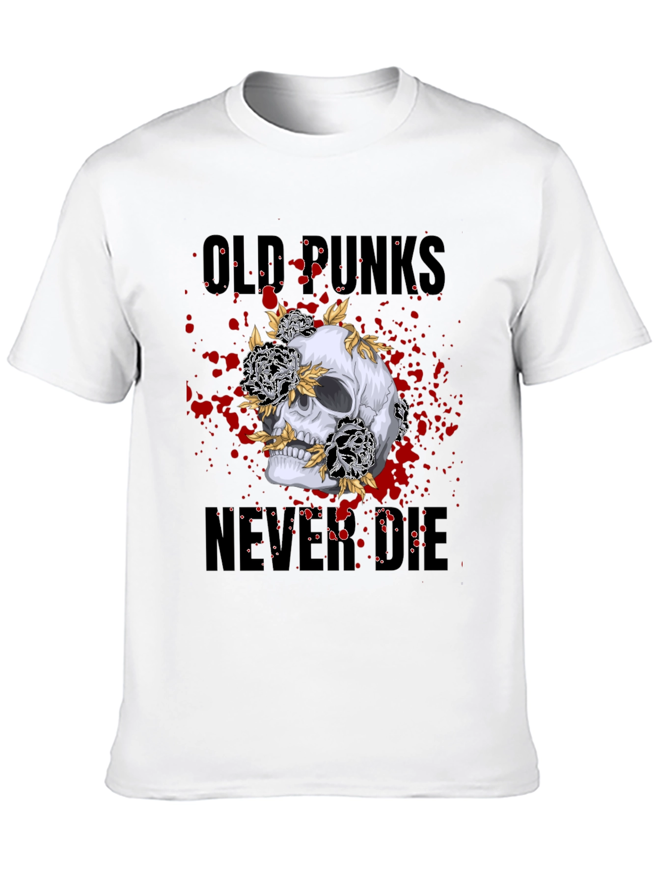 Skull & Flowers Old Punks Never Die Graphic Tee