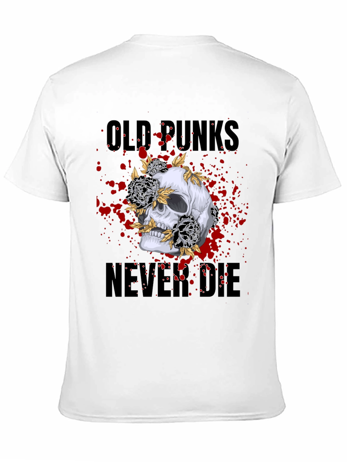 Skull & Flowers Old Punks Never Die Graphic Tee