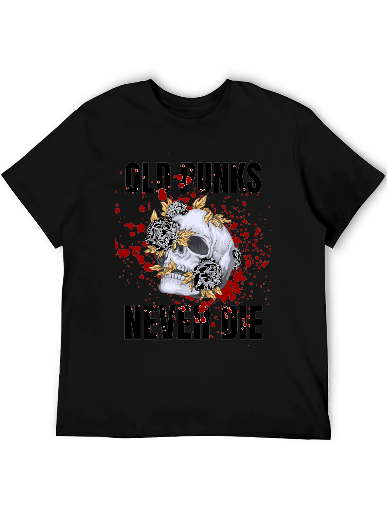 Skull & Flowers Old Punks Never Die Graphic Tee