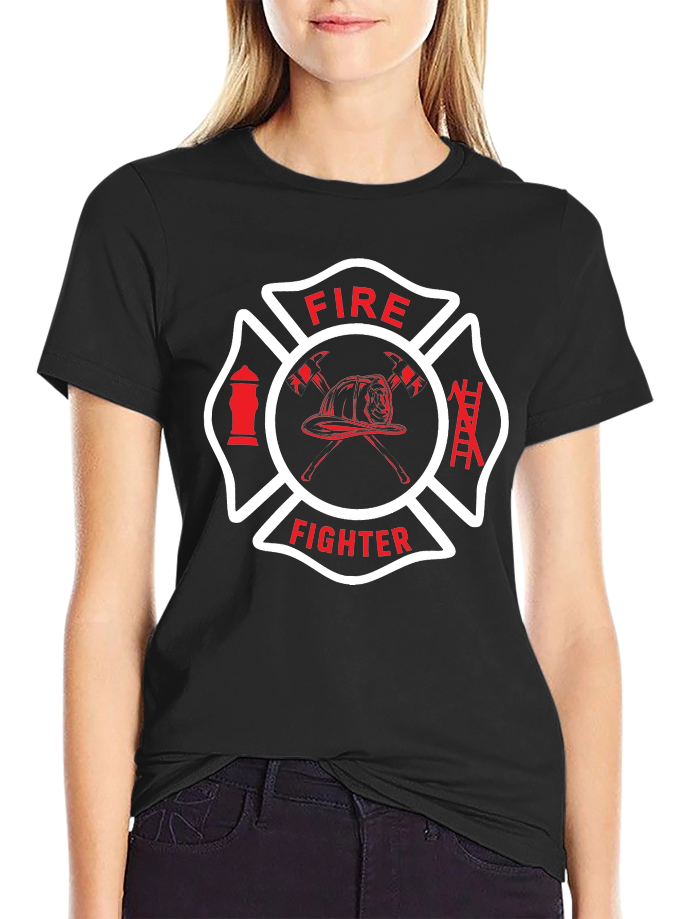 Firefighter Emblem Graphic Tee - Black Cotton T-Shirt