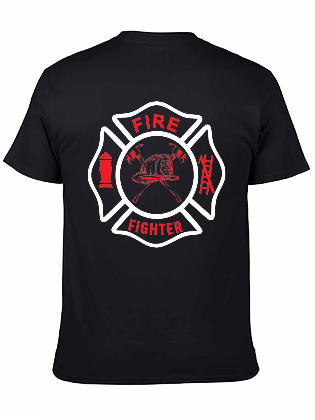 Firefighter Emblem Graphic Tee - Black Cotton T-Shirt