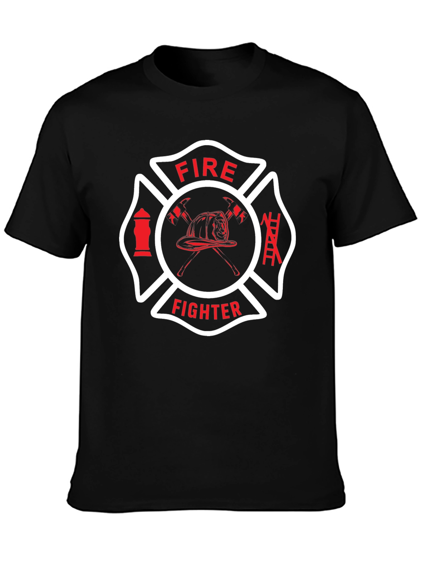 Firefighter Emblem Graphic Tee - Black Cotton T-Shirt
