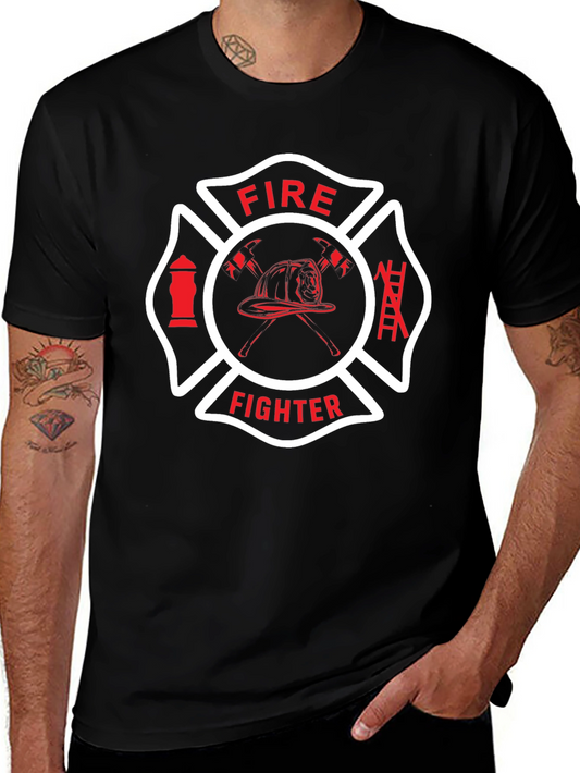 Firefighter Emblem Graphic Tee - Black Cotton T-Shirt