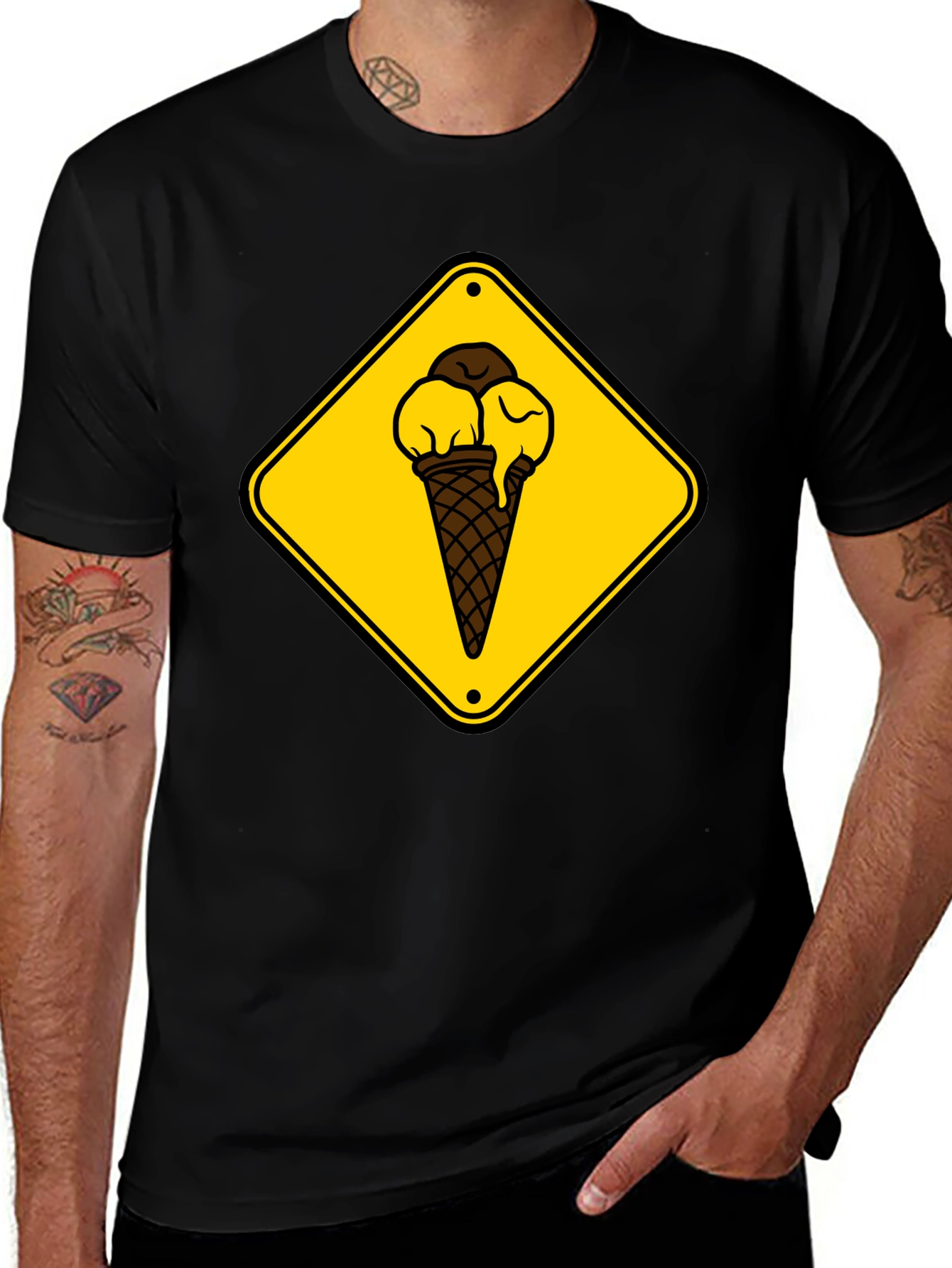 Ice Cream Cone Sign Black T-Shirt