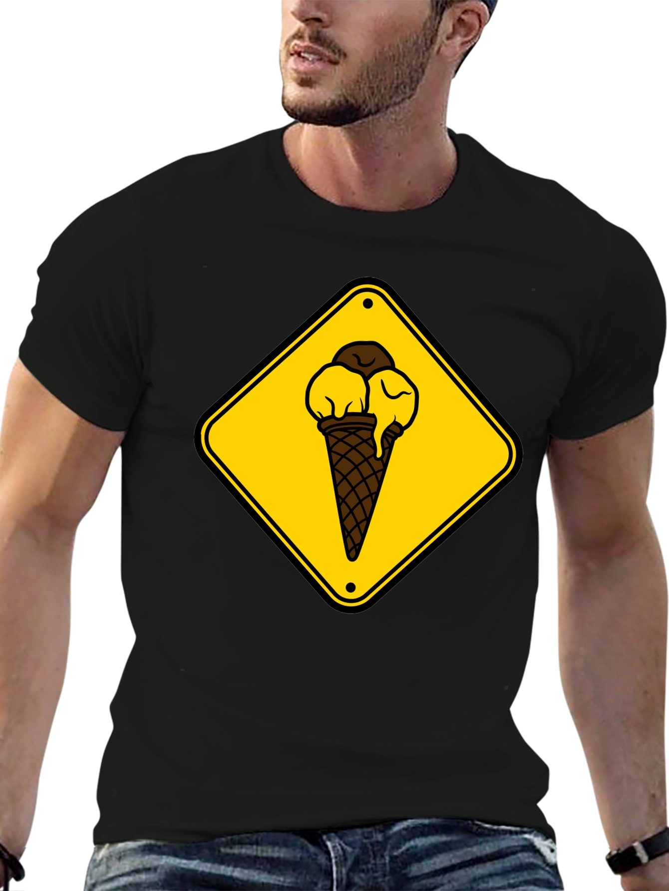 Ice Cream Cone Sign Black T-Shirt