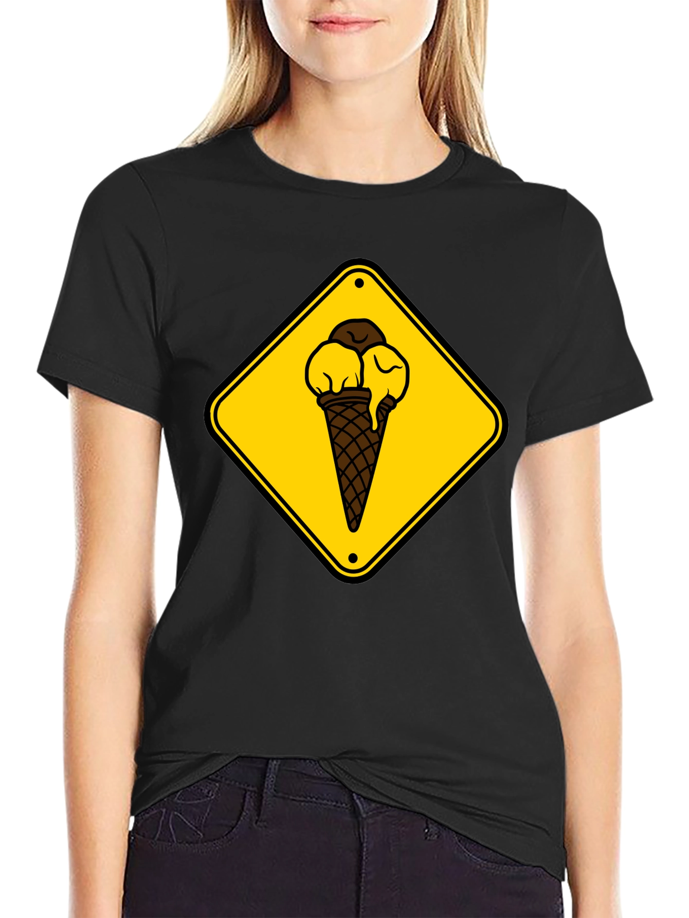 Ice Cream Cone Sign Black T-Shirt