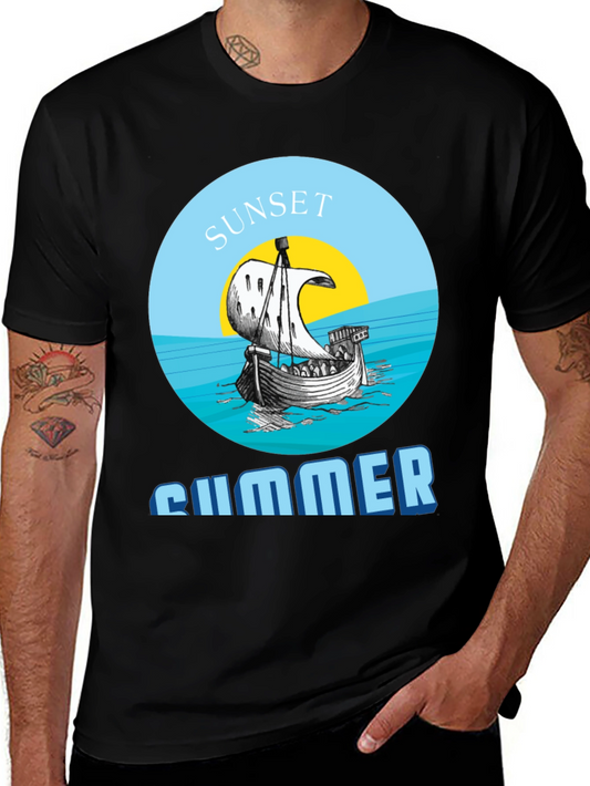 Sunset Summer Graphic Tee - Stylish Black T-Shirt
