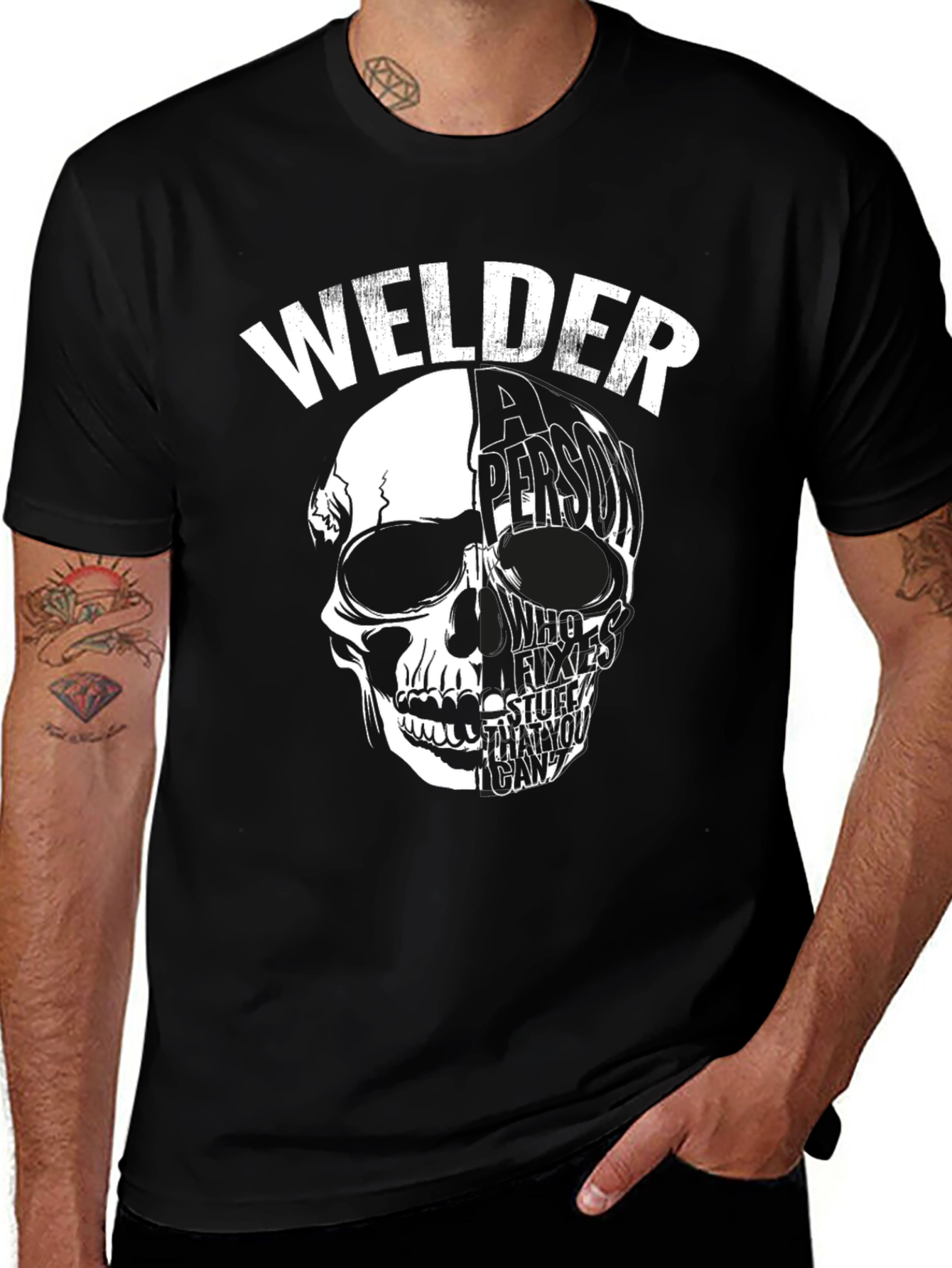 Welder Skull Graphic Tee - Black Cotton T-Shirt