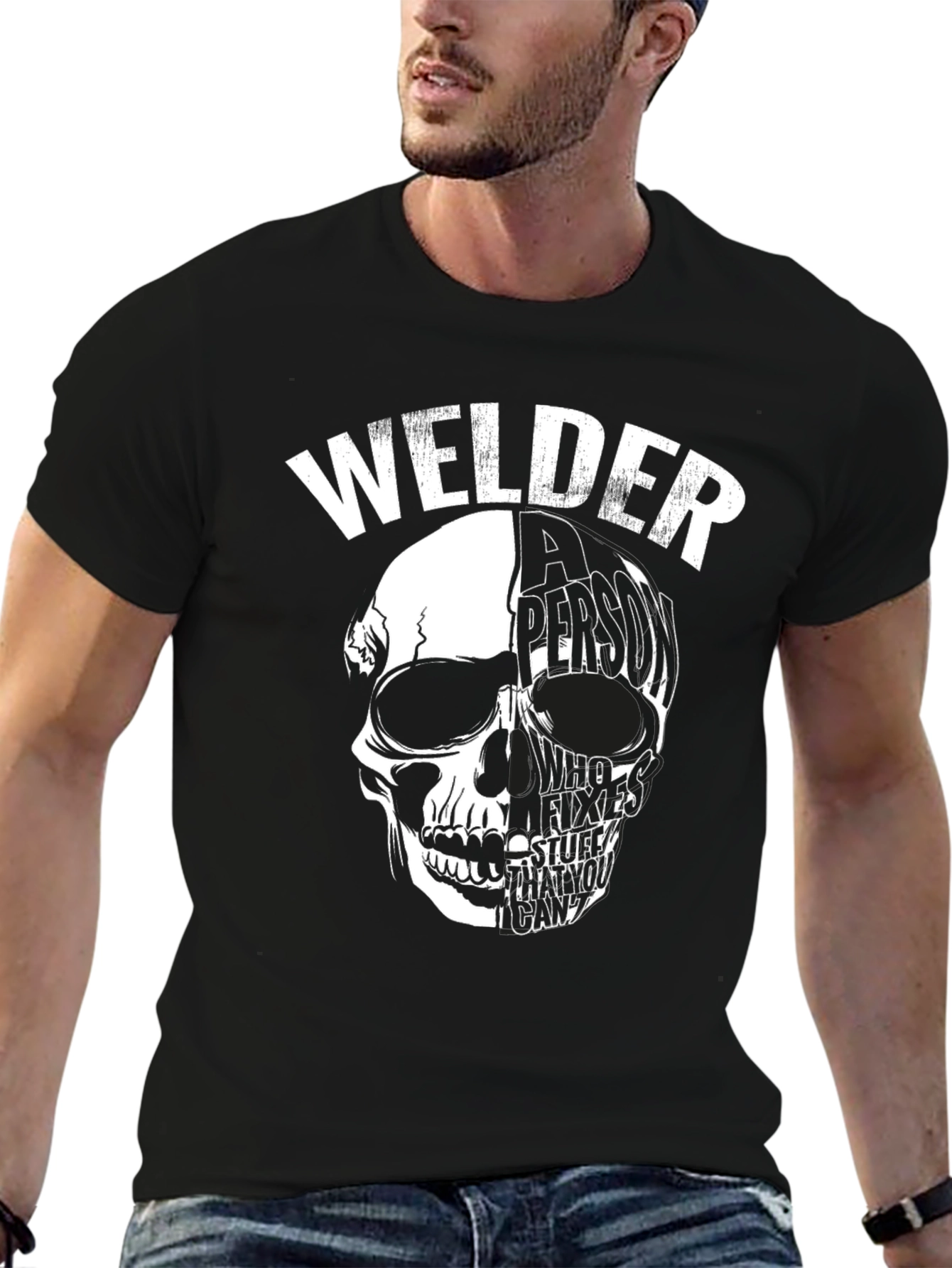 Welder Skull Graphic Tee - Black Cotton T-Shirt