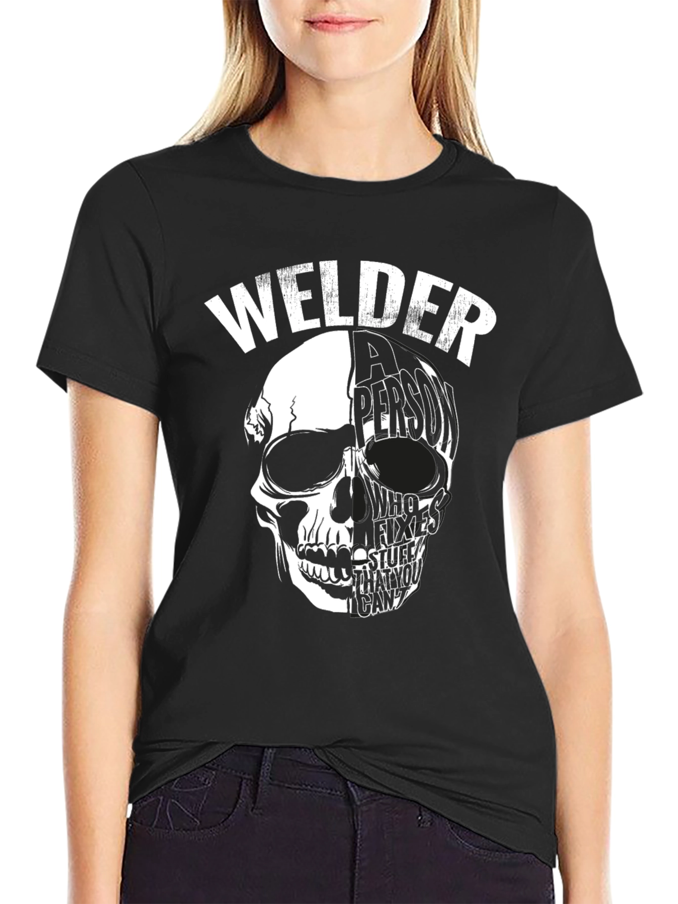 Welder Skull Graphic Tee - Black Cotton T-Shirt