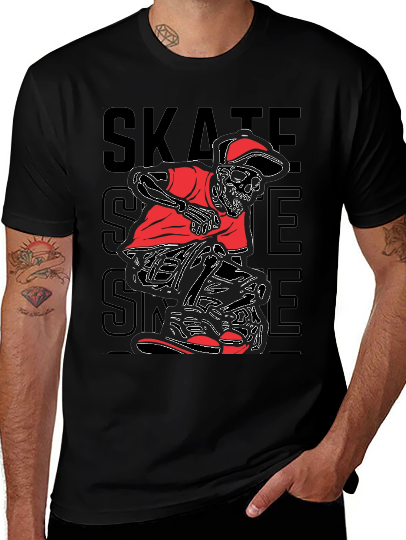 Skate Skeleton Graphic Tee - Edgy Style