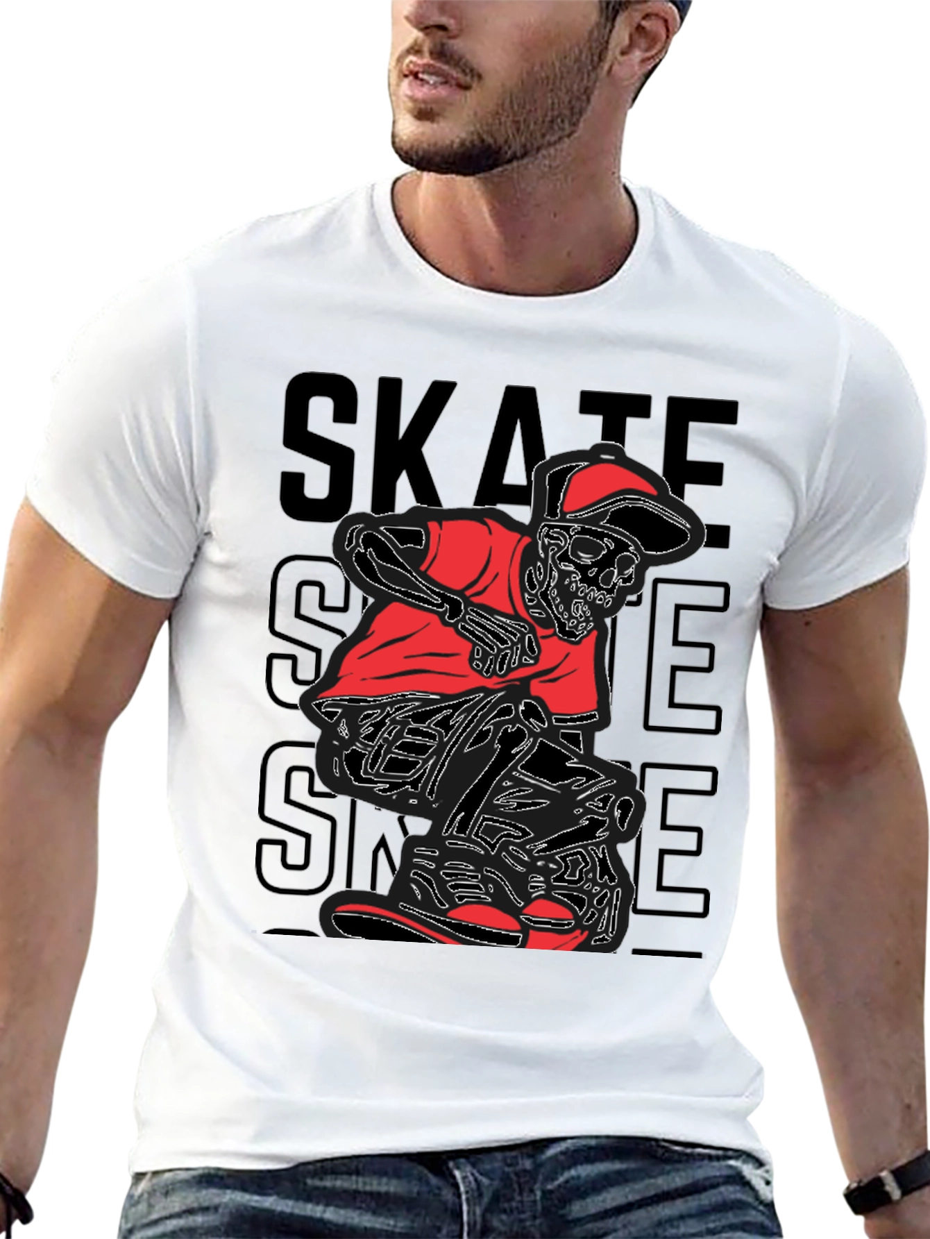 Skate Skeleton Graphic Tee - Edgy Style