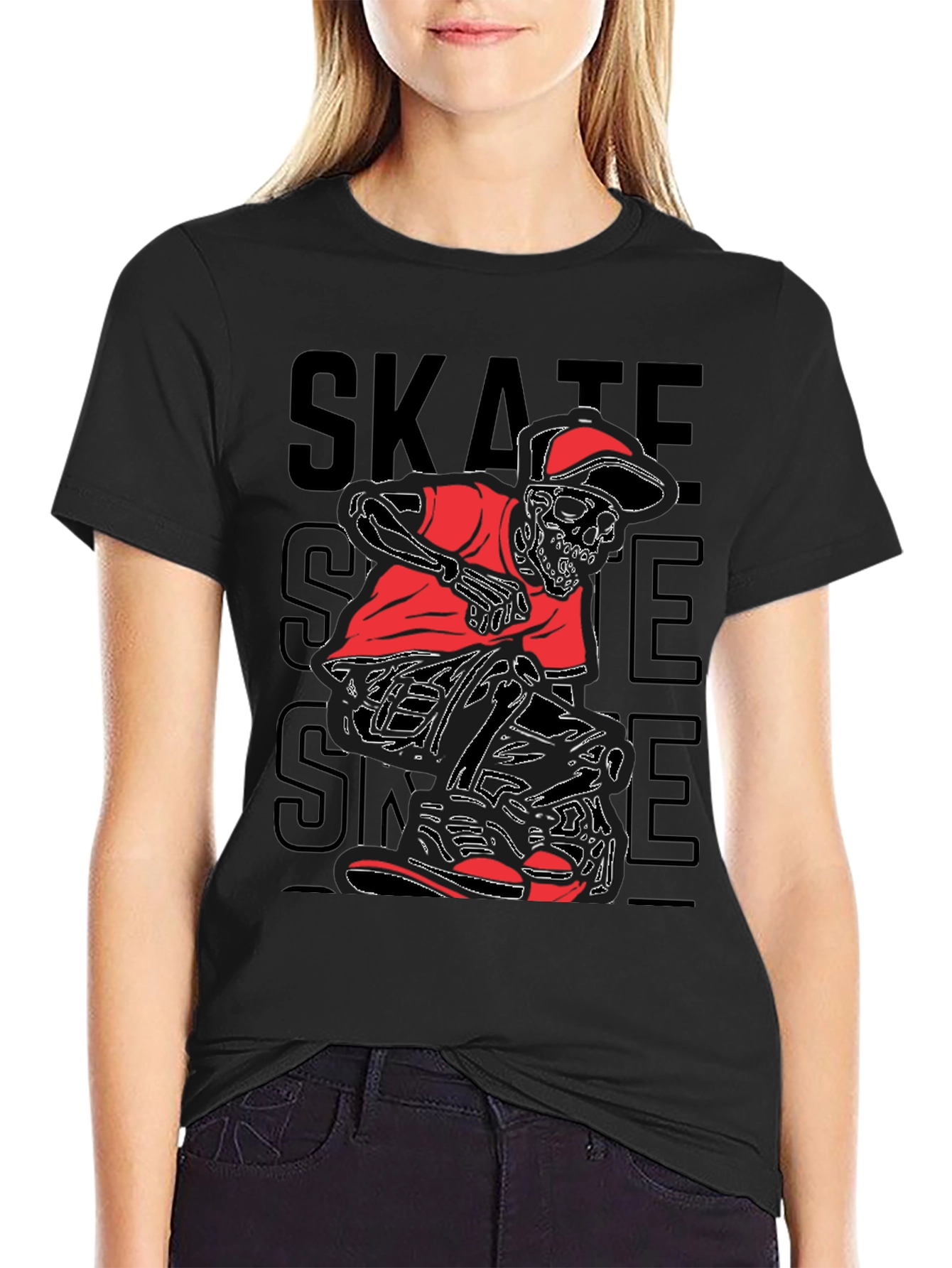 Skate Skeleton Graphic Tee - Edgy Style