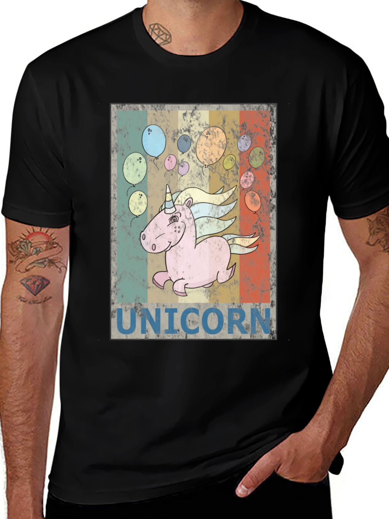 Unicorn T-Shirt Black Retro Tee