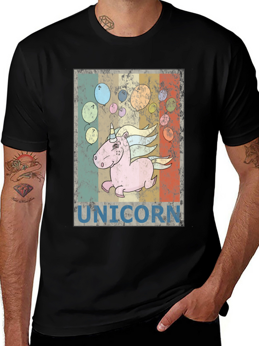 Unicorn T-Shirt Black Retro Tee