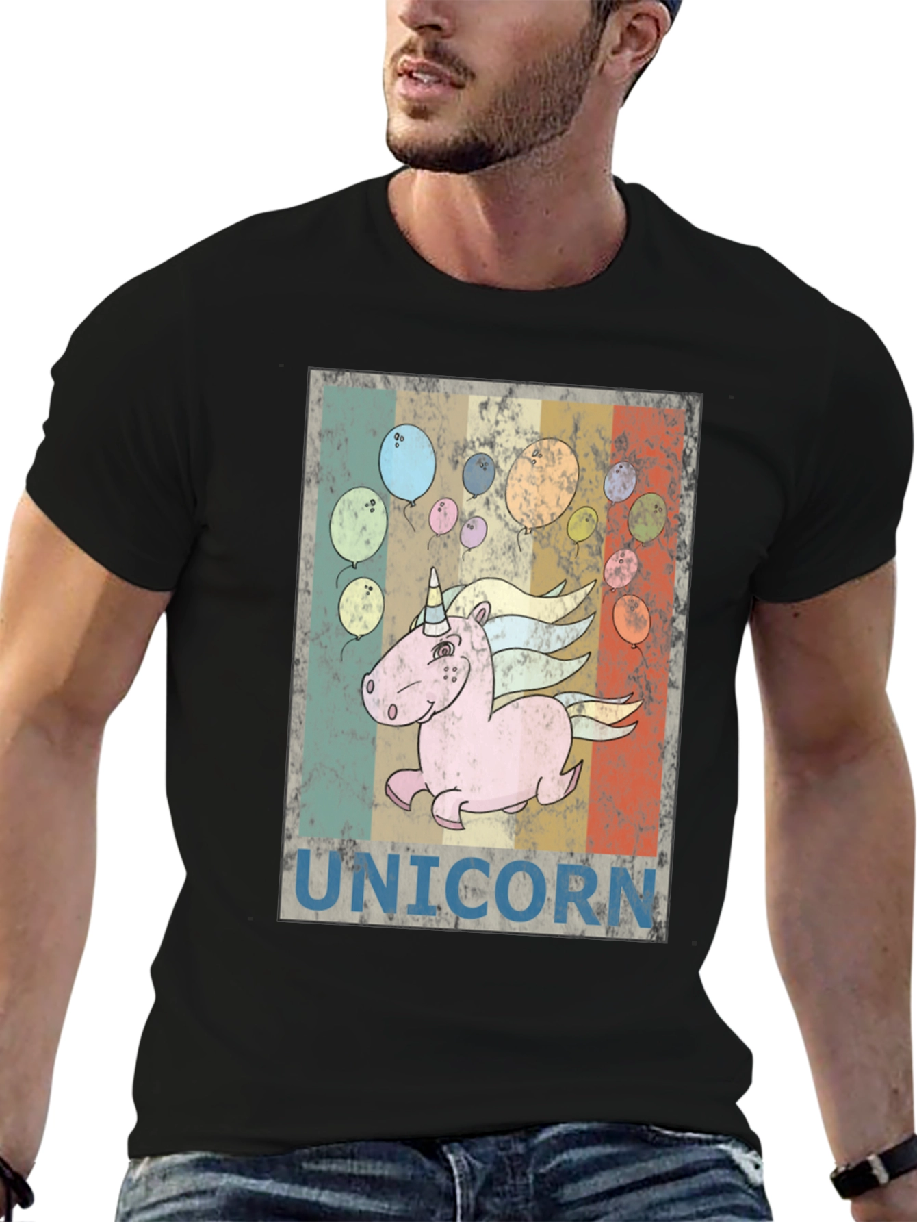 Unicorn T-Shirt Black Retro Tee