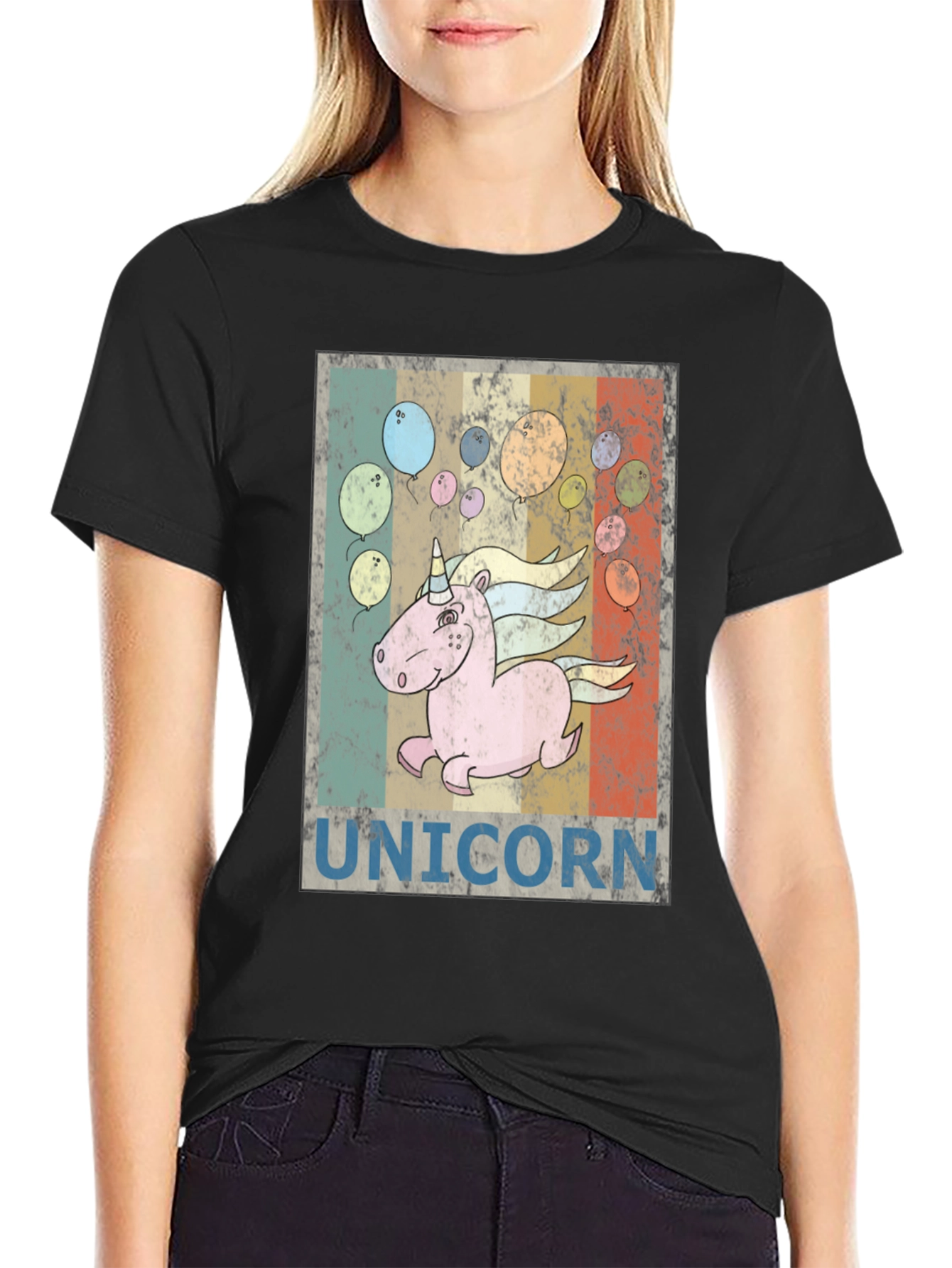 Unicorn T-Shirt Black Retro Tee