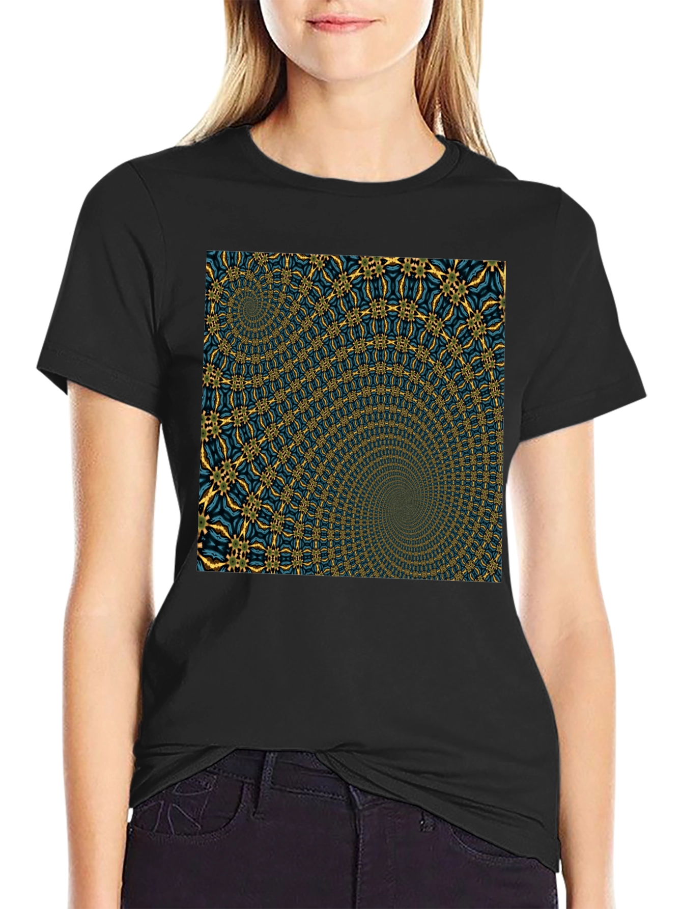 Hypnotic Spiral Graphic Black T-Shirt
