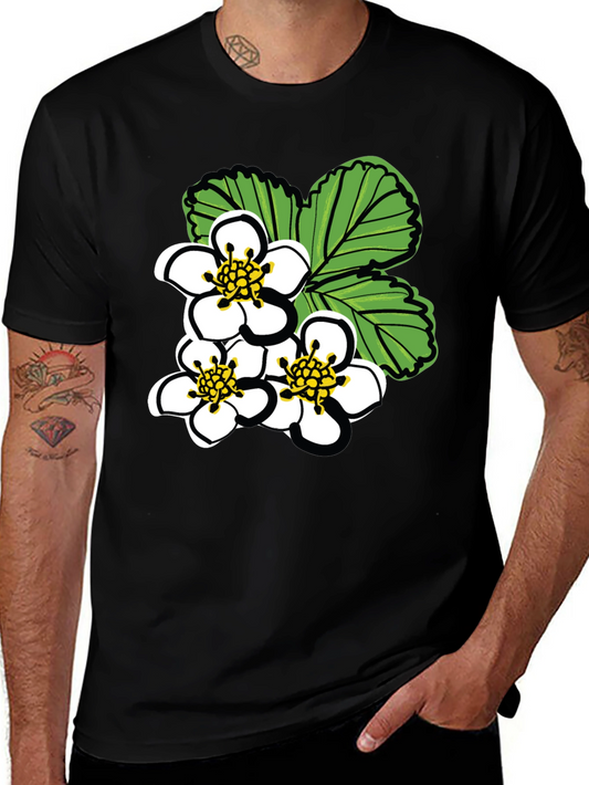 Floral Graphic Tee - White Blossoms on Black