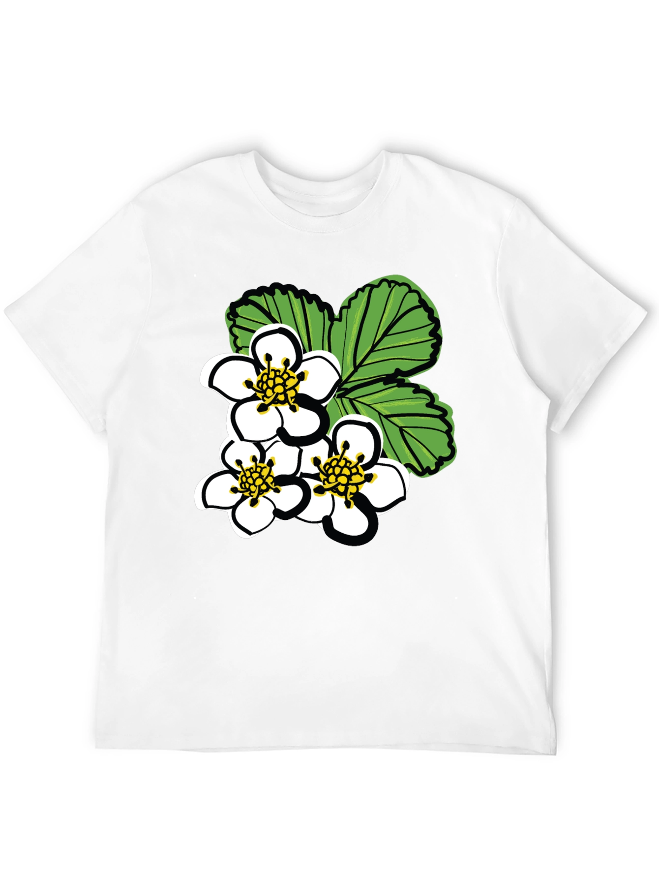 Floral Graphic Tee - White Blossoms on Black