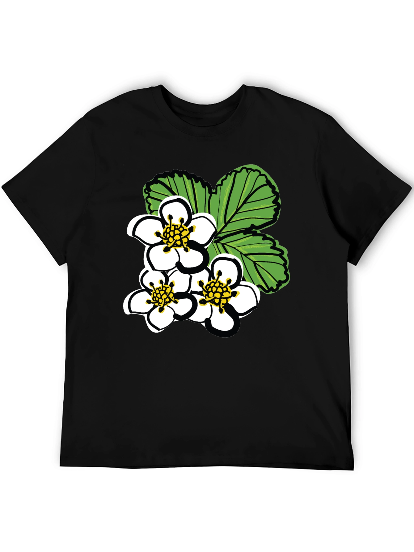 Floral Graphic Tee - White Blossoms on Black