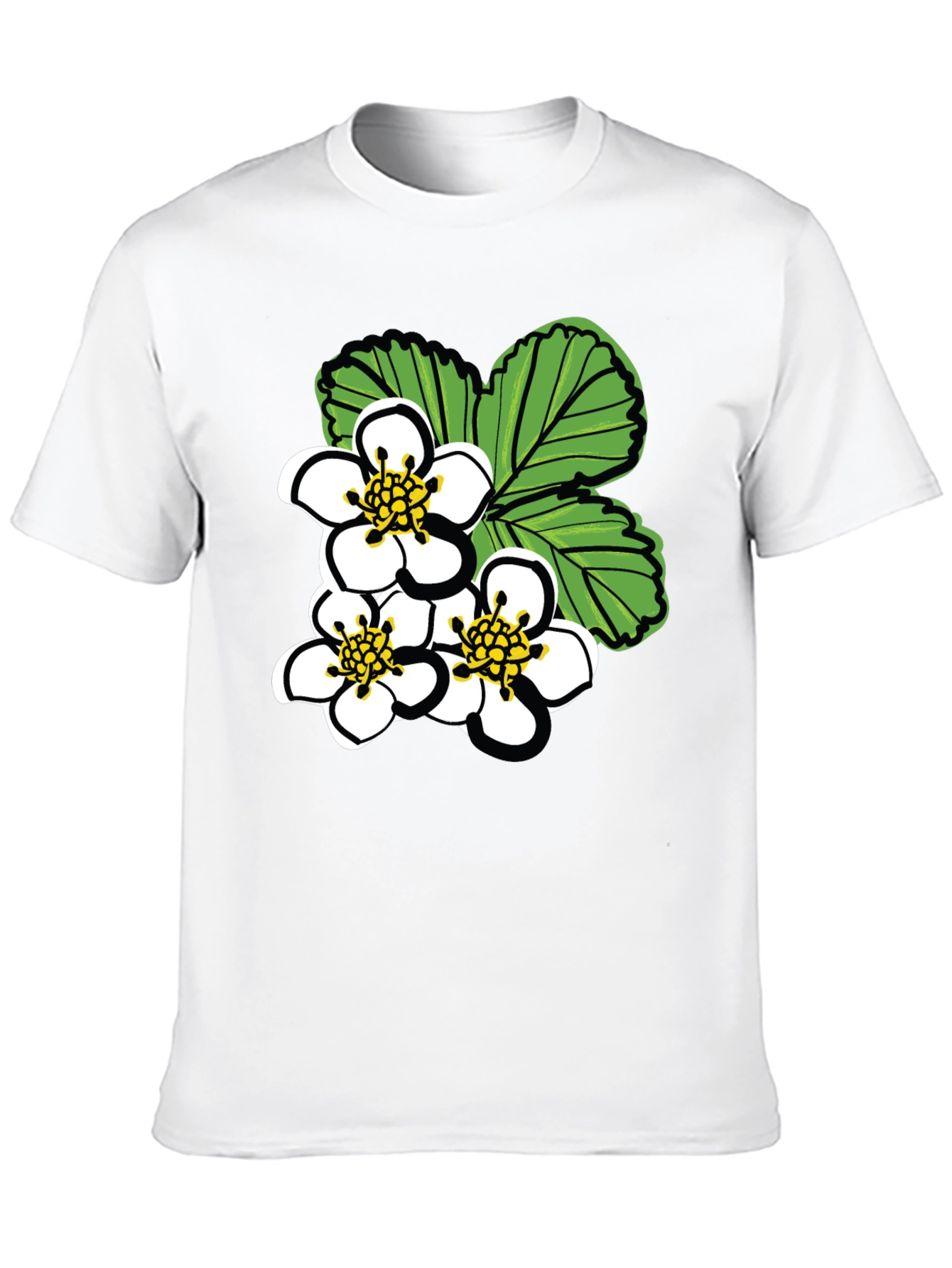 Floral Graphic Tee - White Blossoms on Black