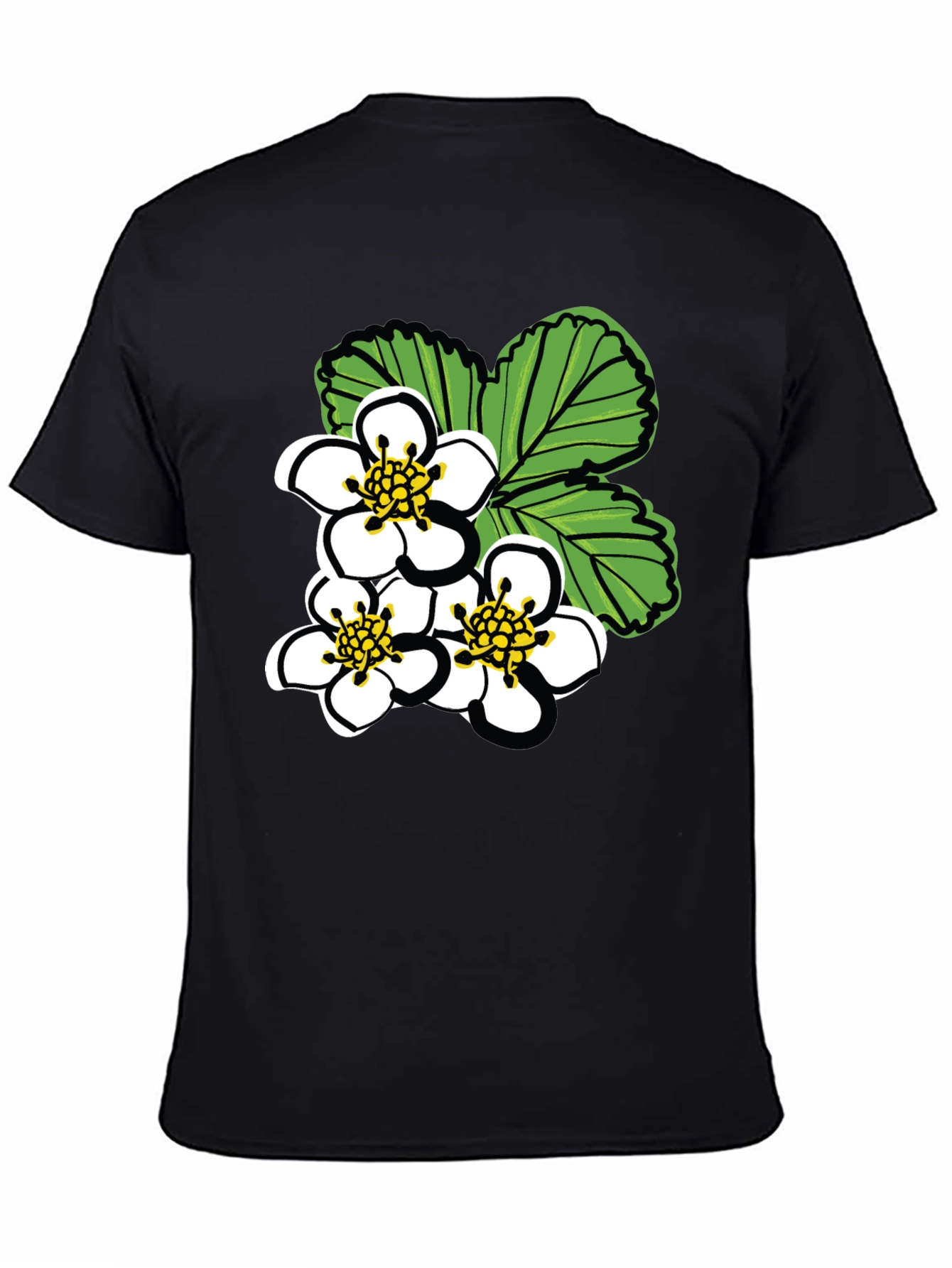Floral Graphic Tee - White Blossoms on Black