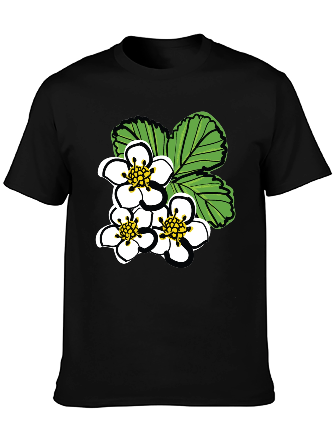 Floral Graphic Tee - White Blossoms on Black