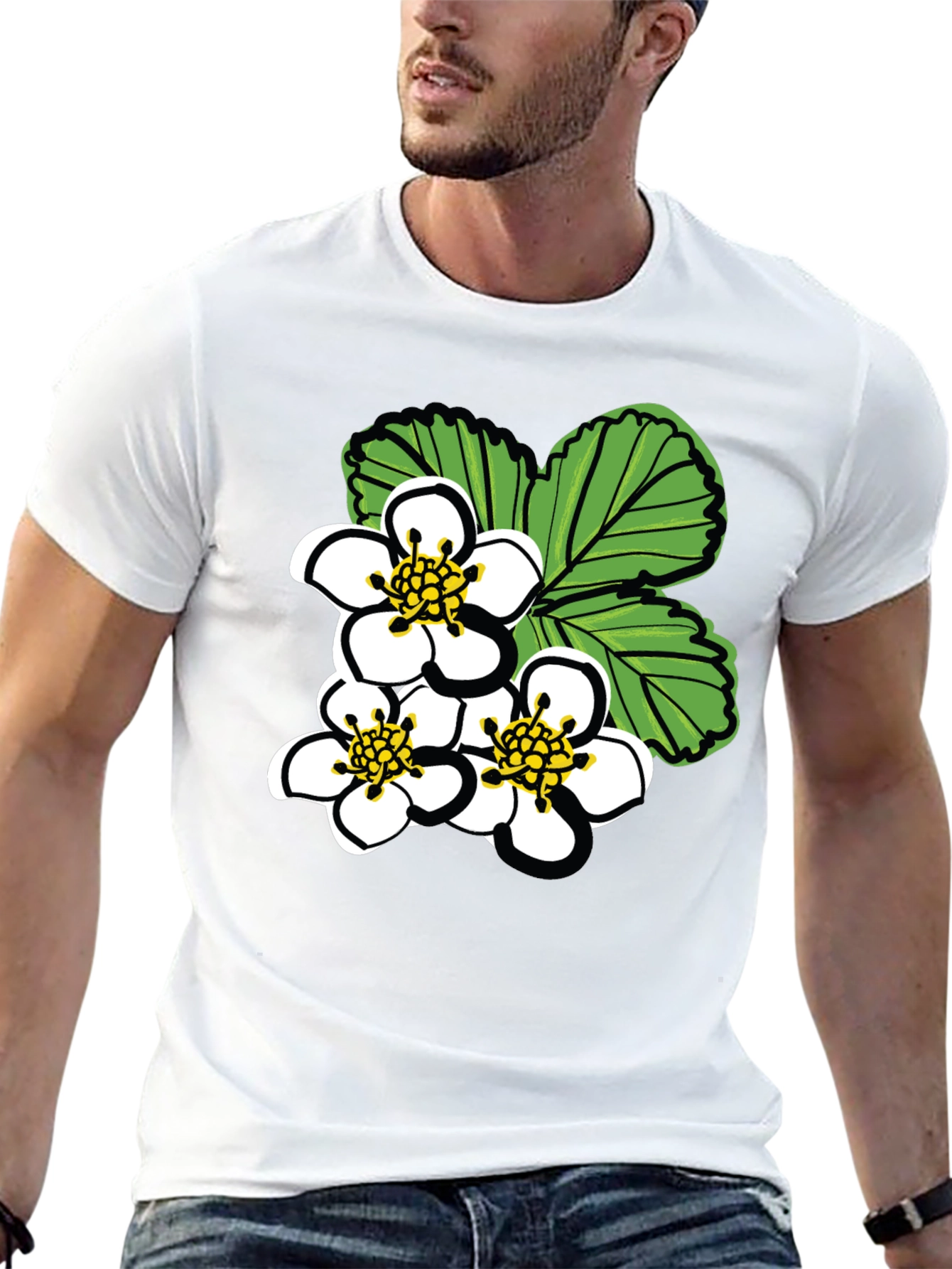 Floral Graphic Tee - White Blossoms on Black