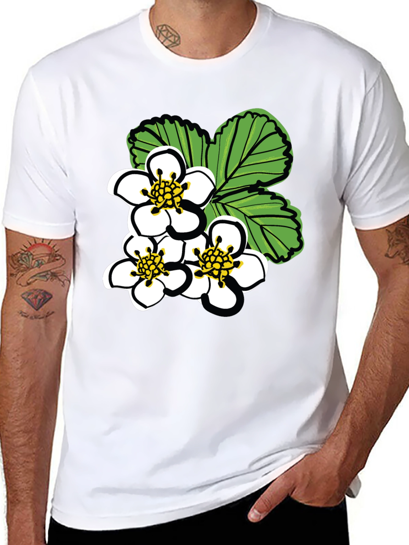 Floral Graphic Tee - White Blossoms on Black