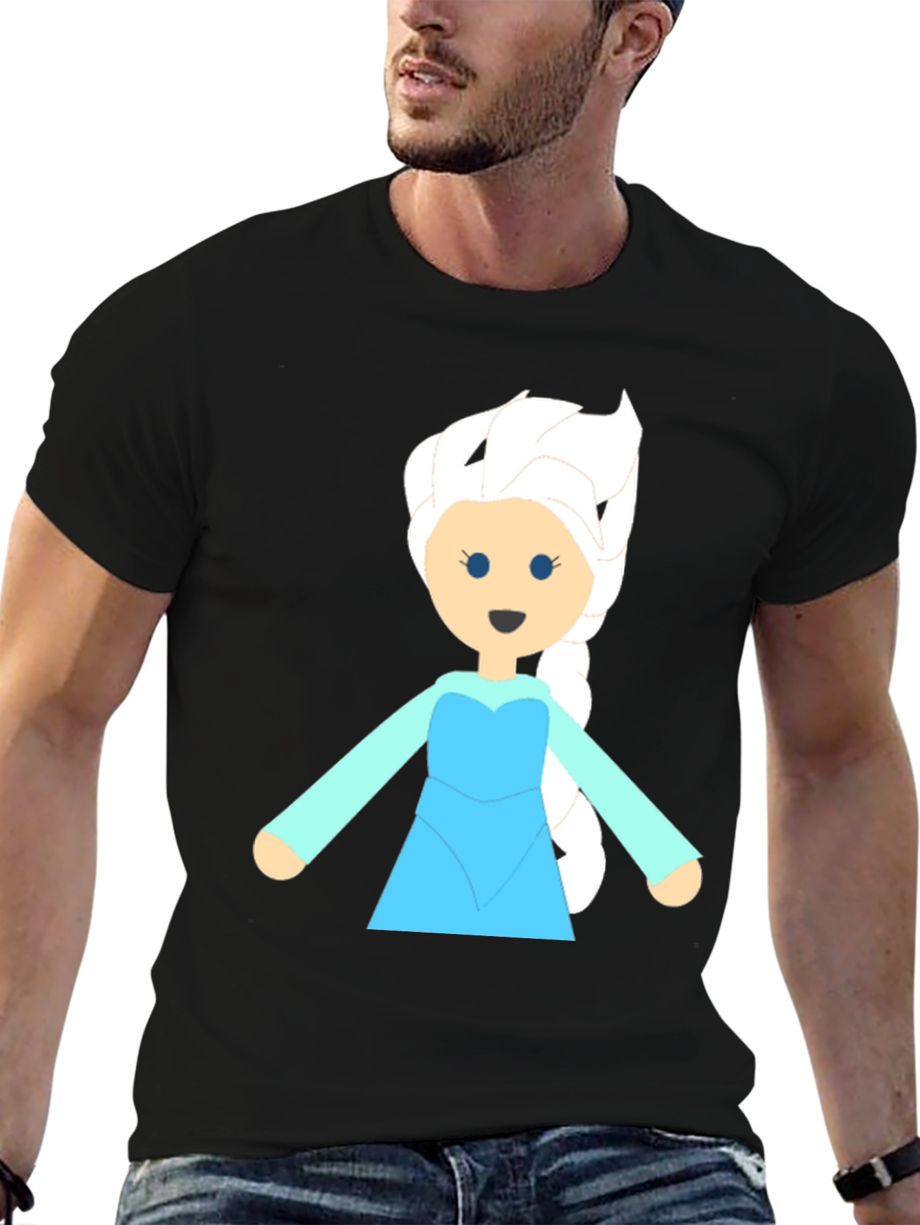 Frozen Cartoon Character Graphic Tee - Black