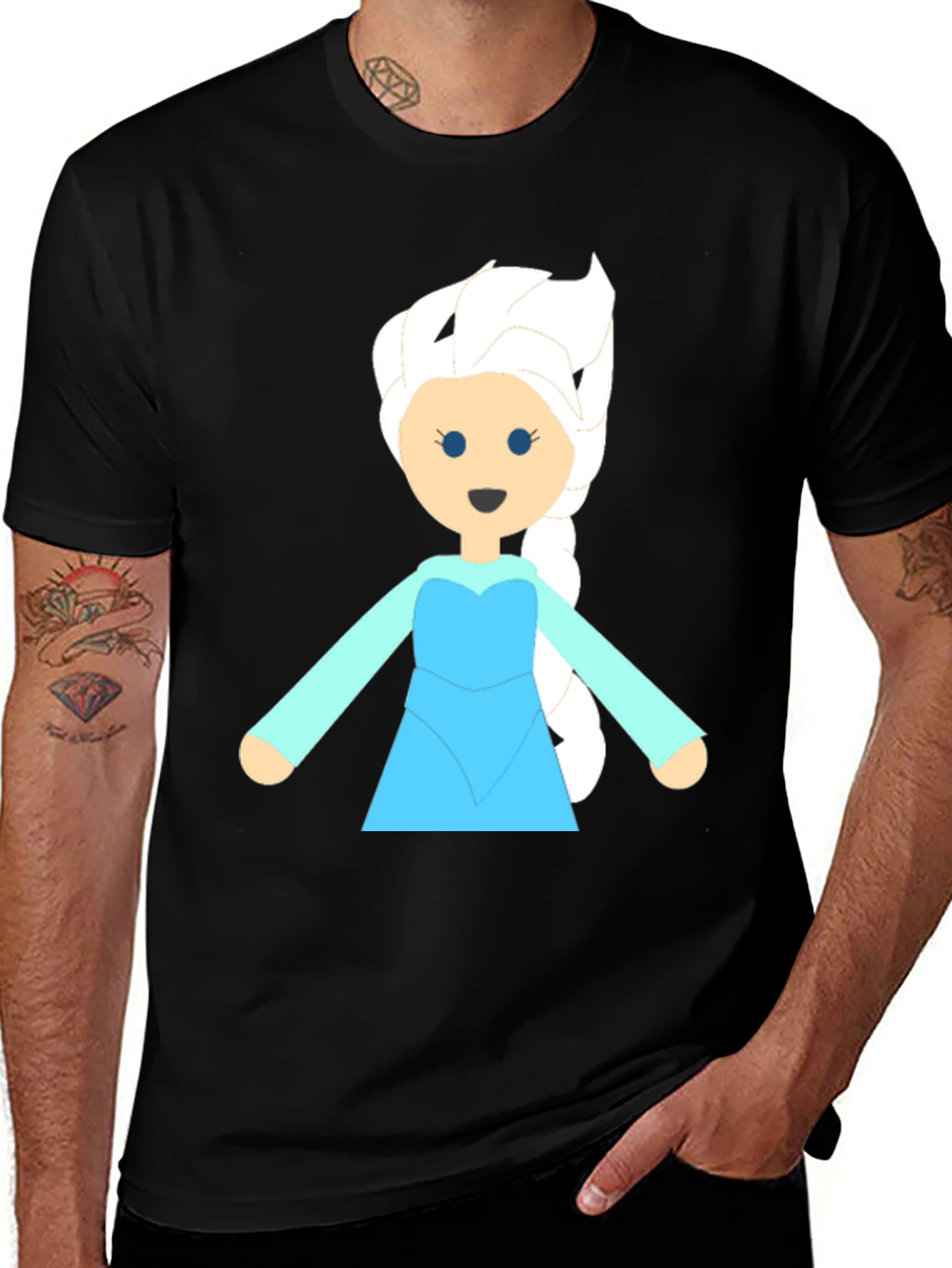 Frozen Cartoon Character Graphic Tee - Black