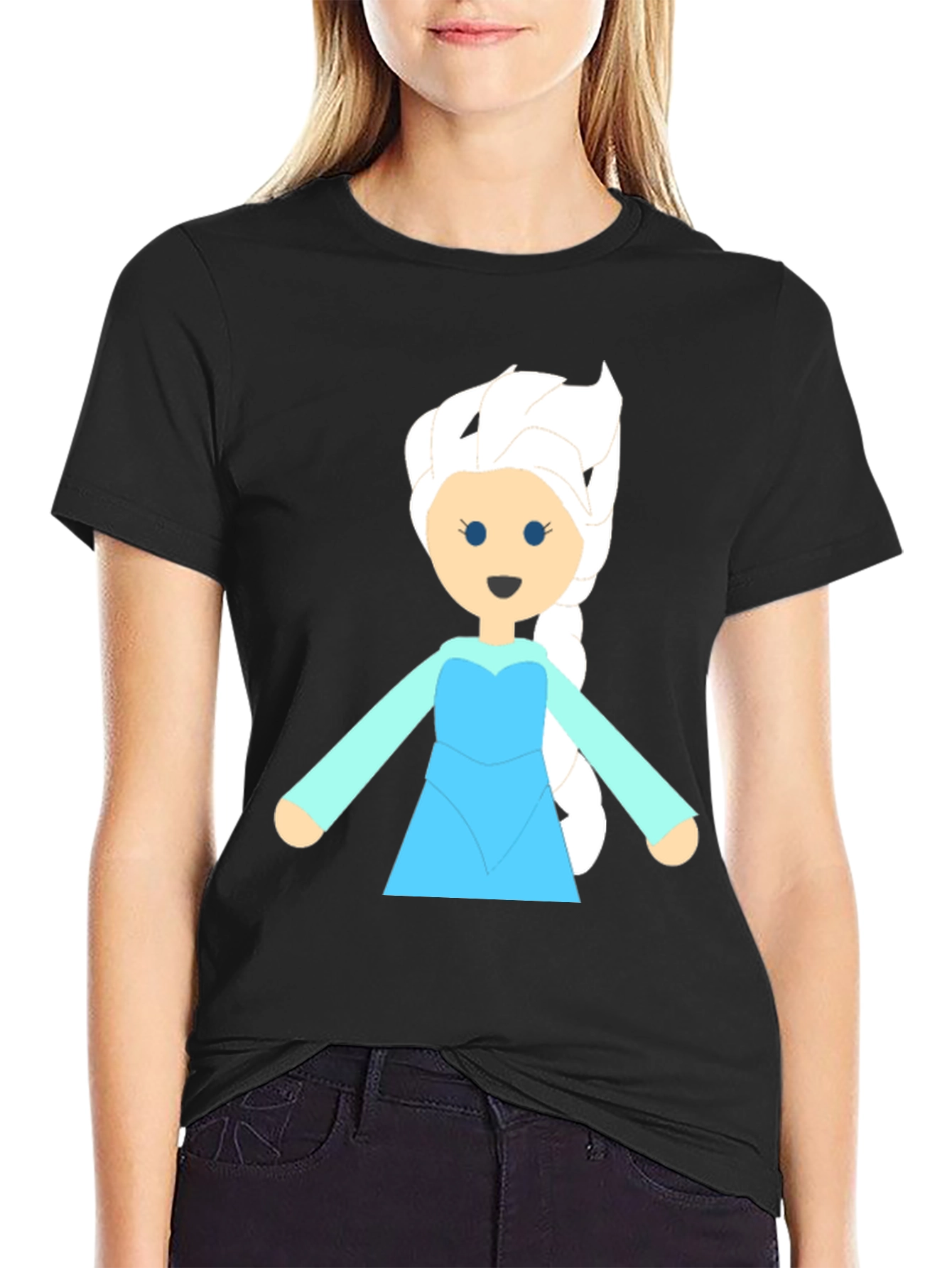 Frozen Cartoon Character Graphic Tee - Black