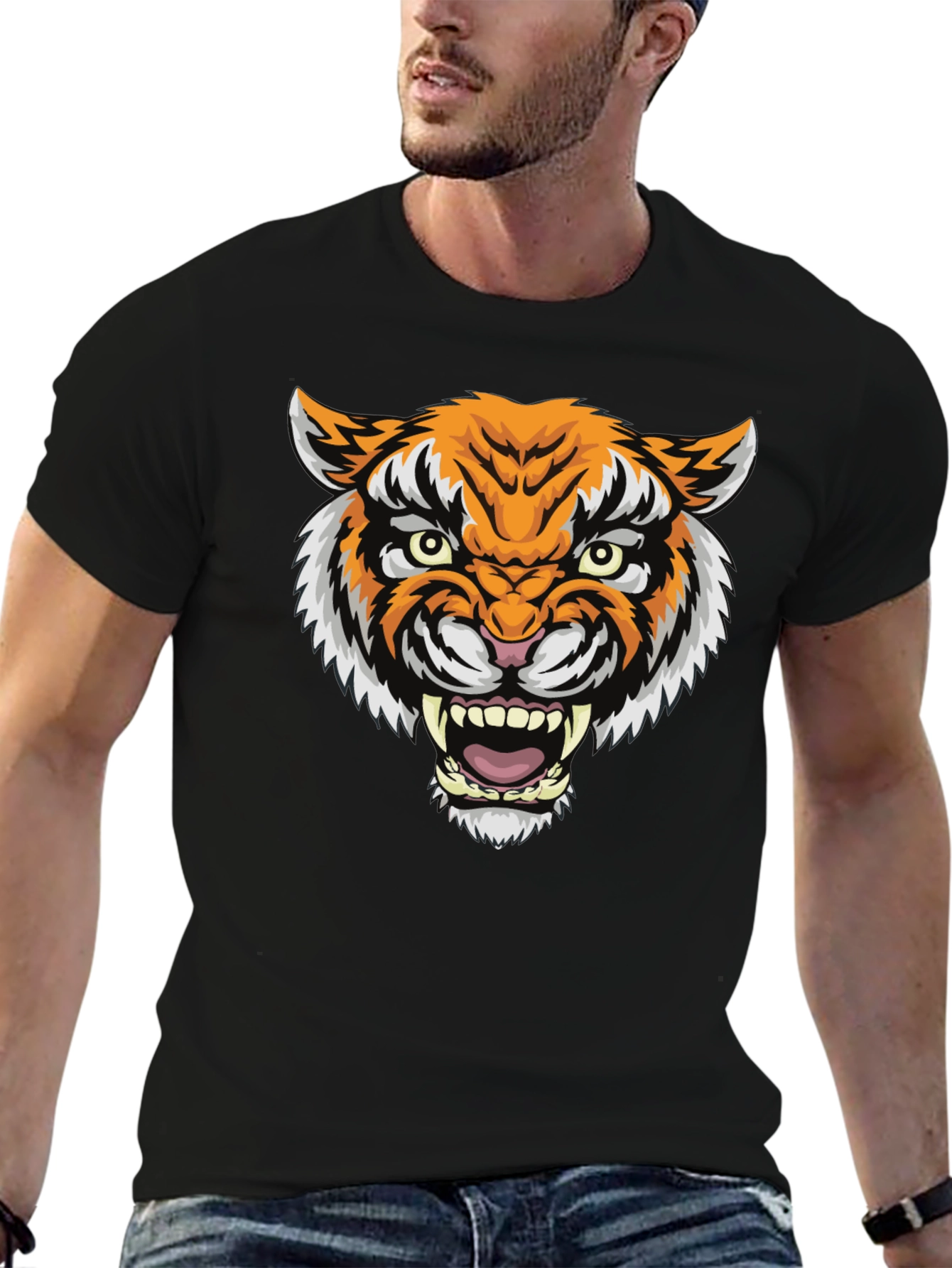 Mens Black Tiger Graphic T-Shirt