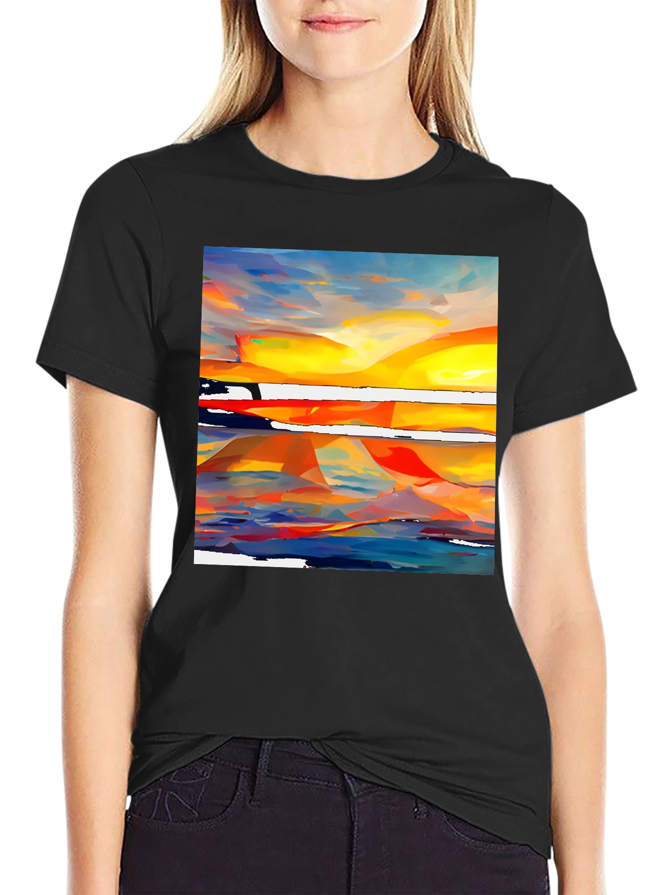 Abstract Sunset Graphic Tee - Vibrant Artistic Design