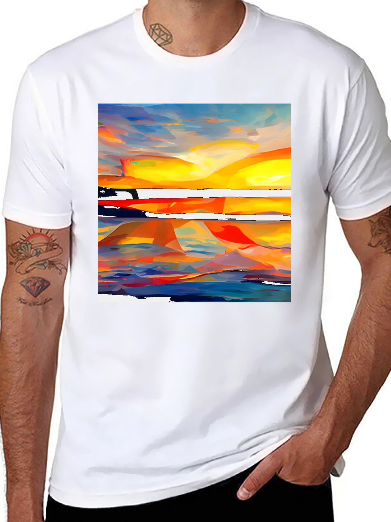 Abstract Sunset Graphic Tee - Vibrant Artistic Design