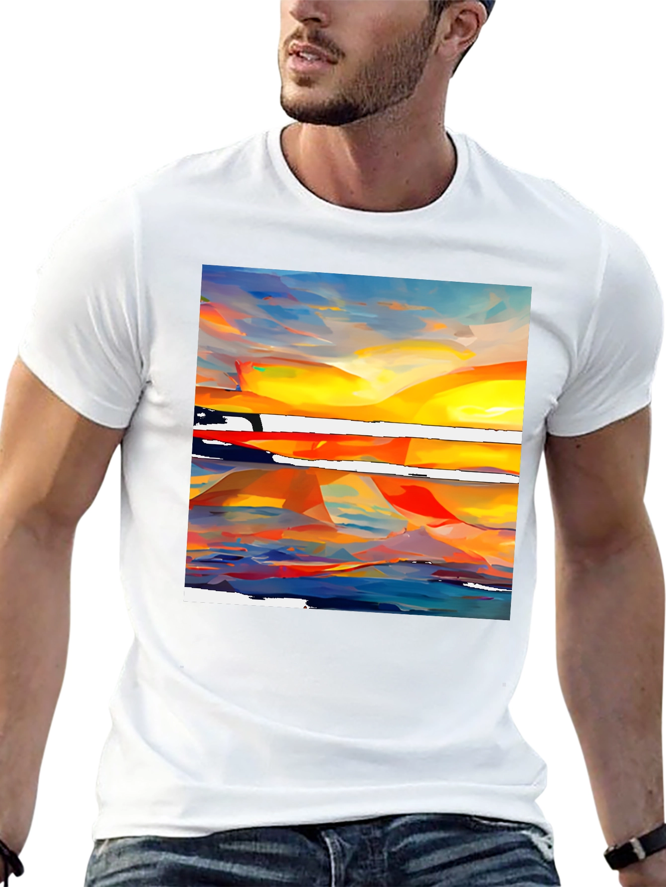 Abstract Sunset Graphic Tee - Vibrant Artistic Design