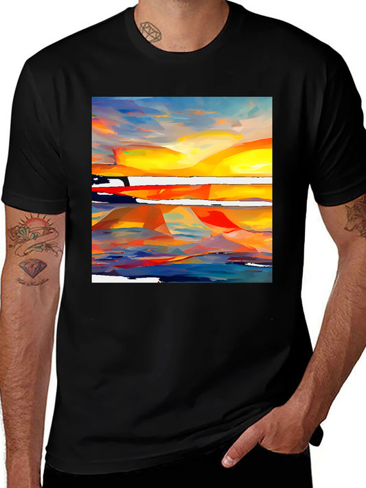 Abstract Sunset Graphic Tee - Vibrant Artistic Design