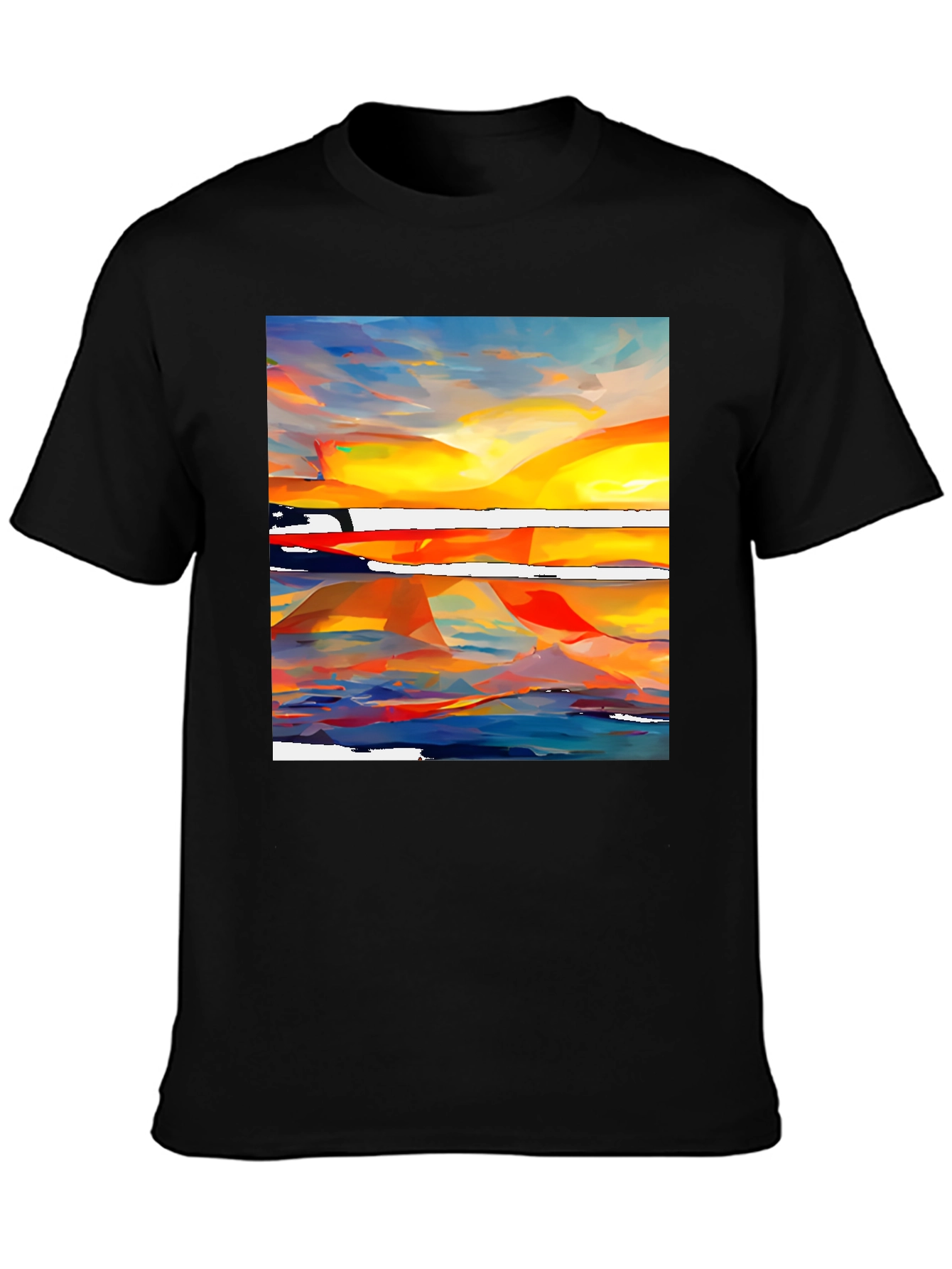 Abstract Sunset Graphic Tee - Vibrant Artistic Design