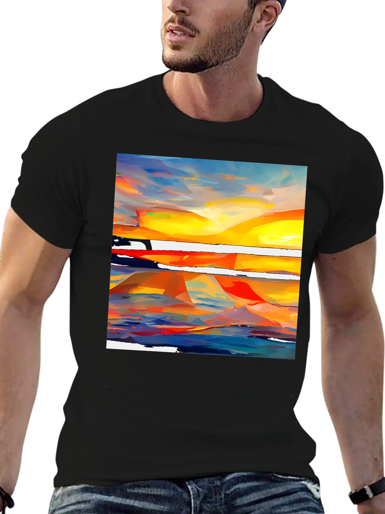Abstract Sunset Graphic Tee - Vibrant Artistic Design