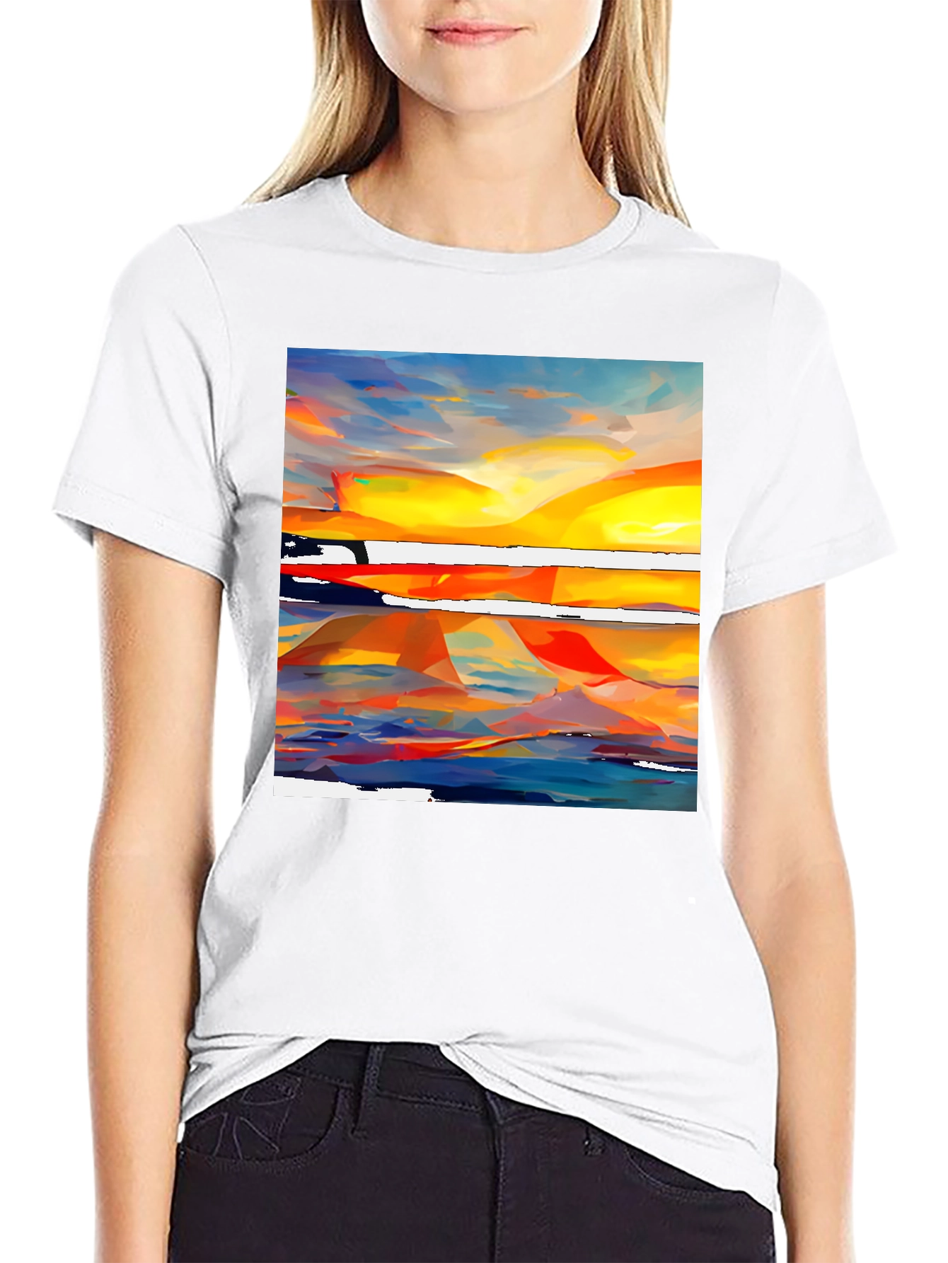 Abstract Sunset Graphic Tee - Vibrant Artistic Design