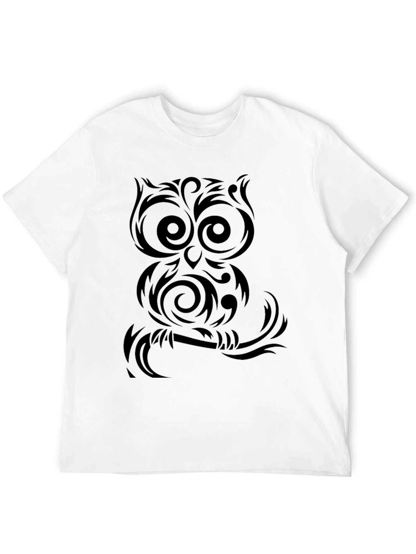 Tribal Owl Graphic Tee - Black Cotton Shirt