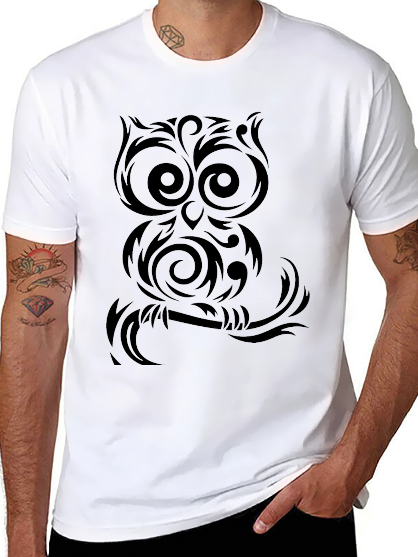 Tribal Owl Graphic Tee - Black Cotton Shirt