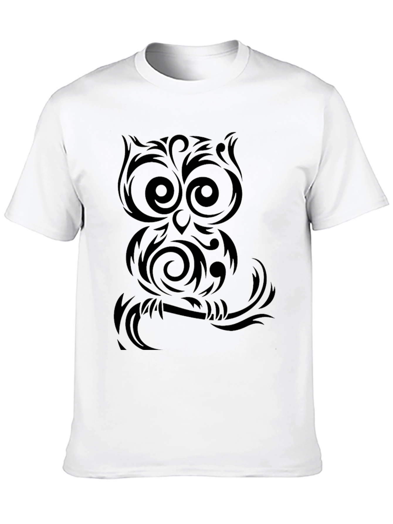 Tribal Owl Graphic Tee - Black Cotton Shirt
