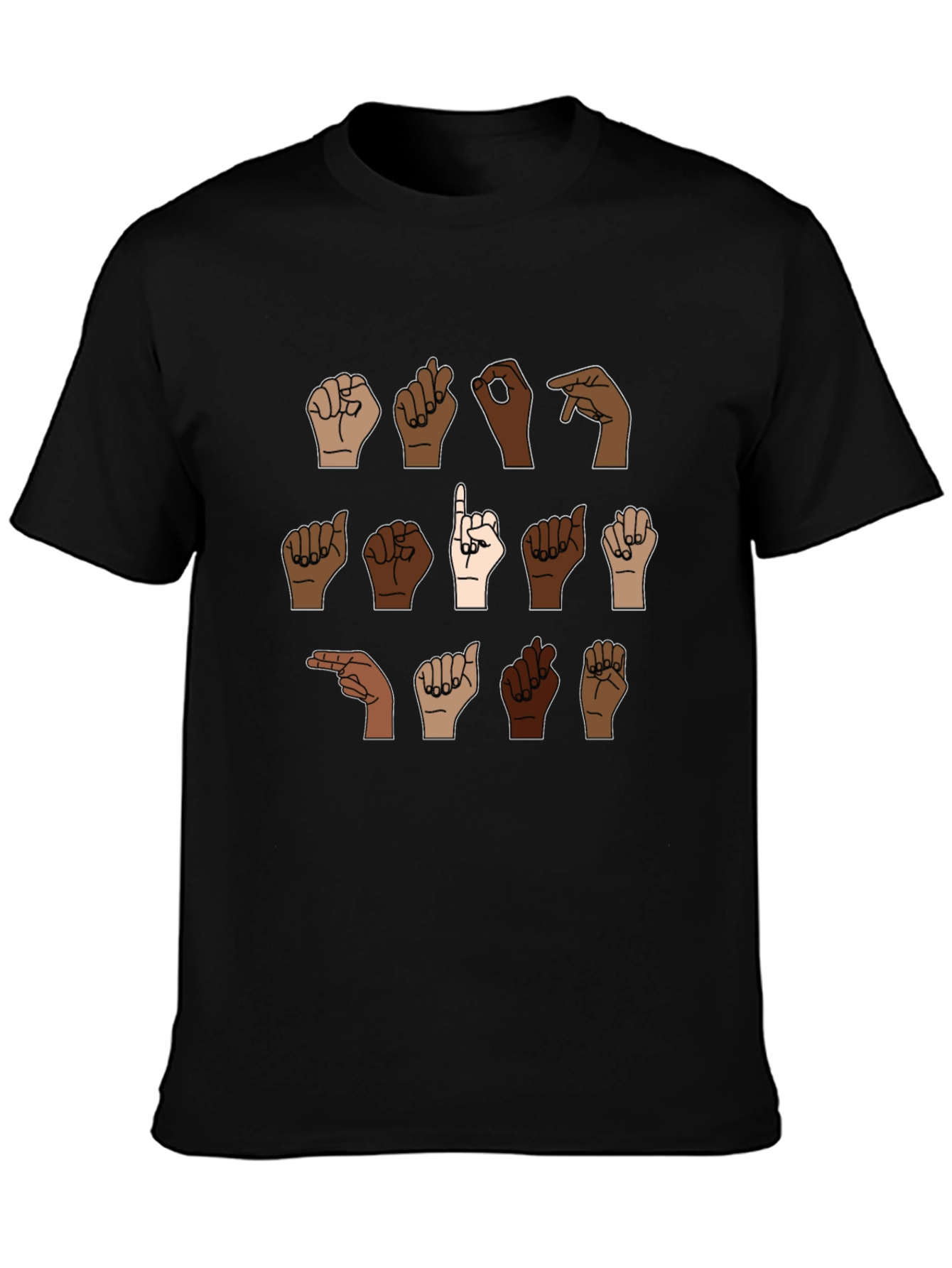 Diverse Hands ASL Black T-Shirt
