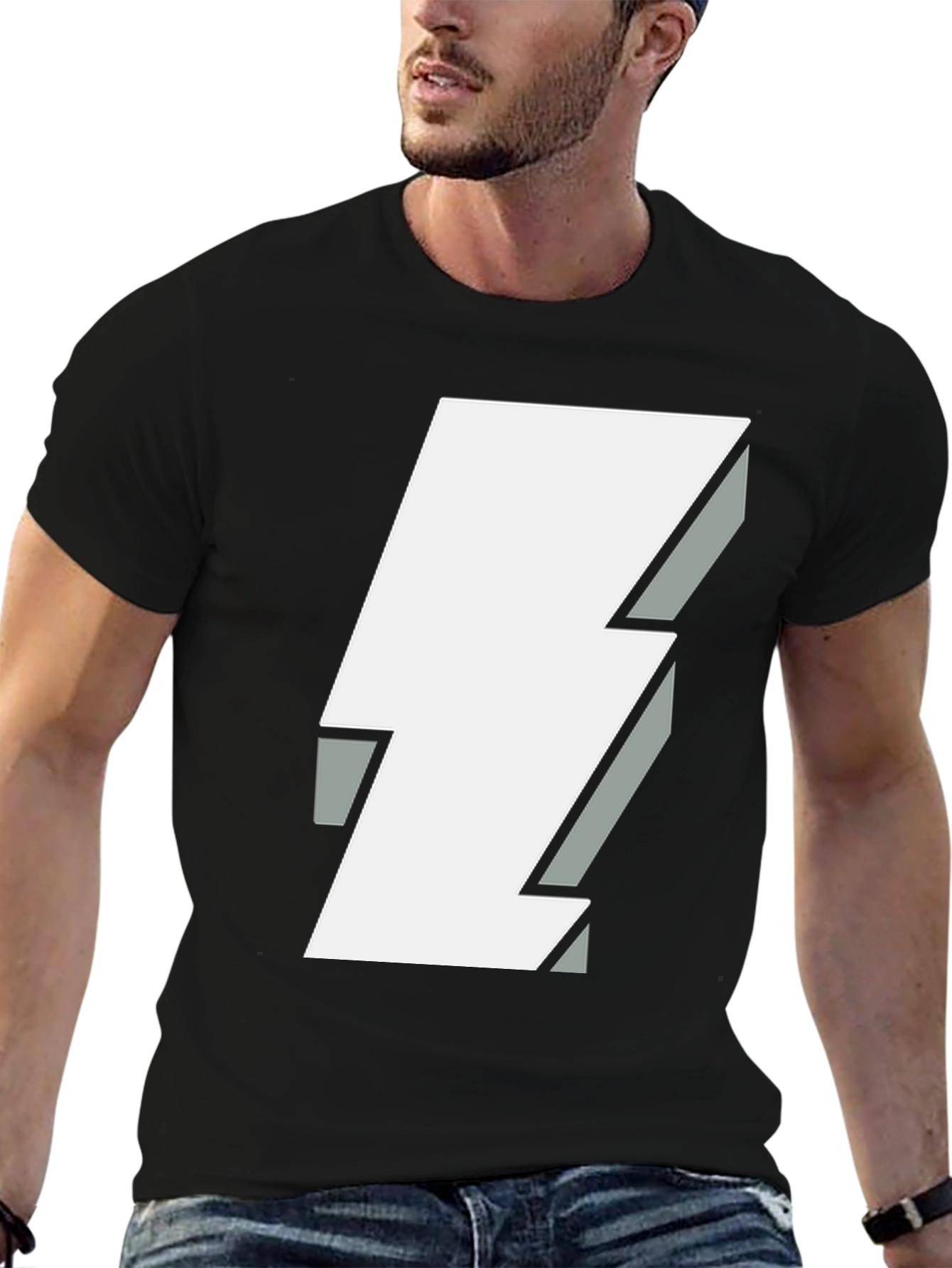 Bold Lightning Bolt Graphic Tee - Black Cotton T-Shirt
