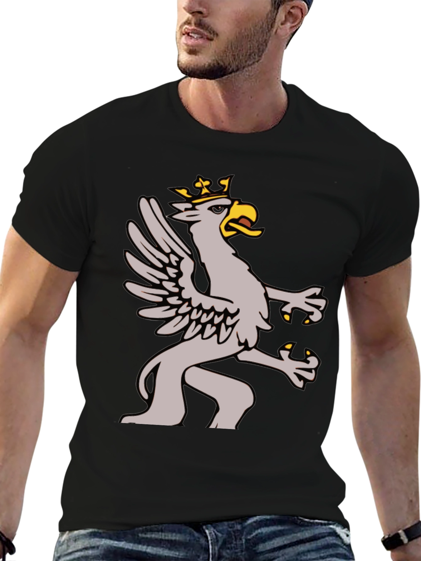 Griffin Graphic Tee - Black Cotton Blend Shirt