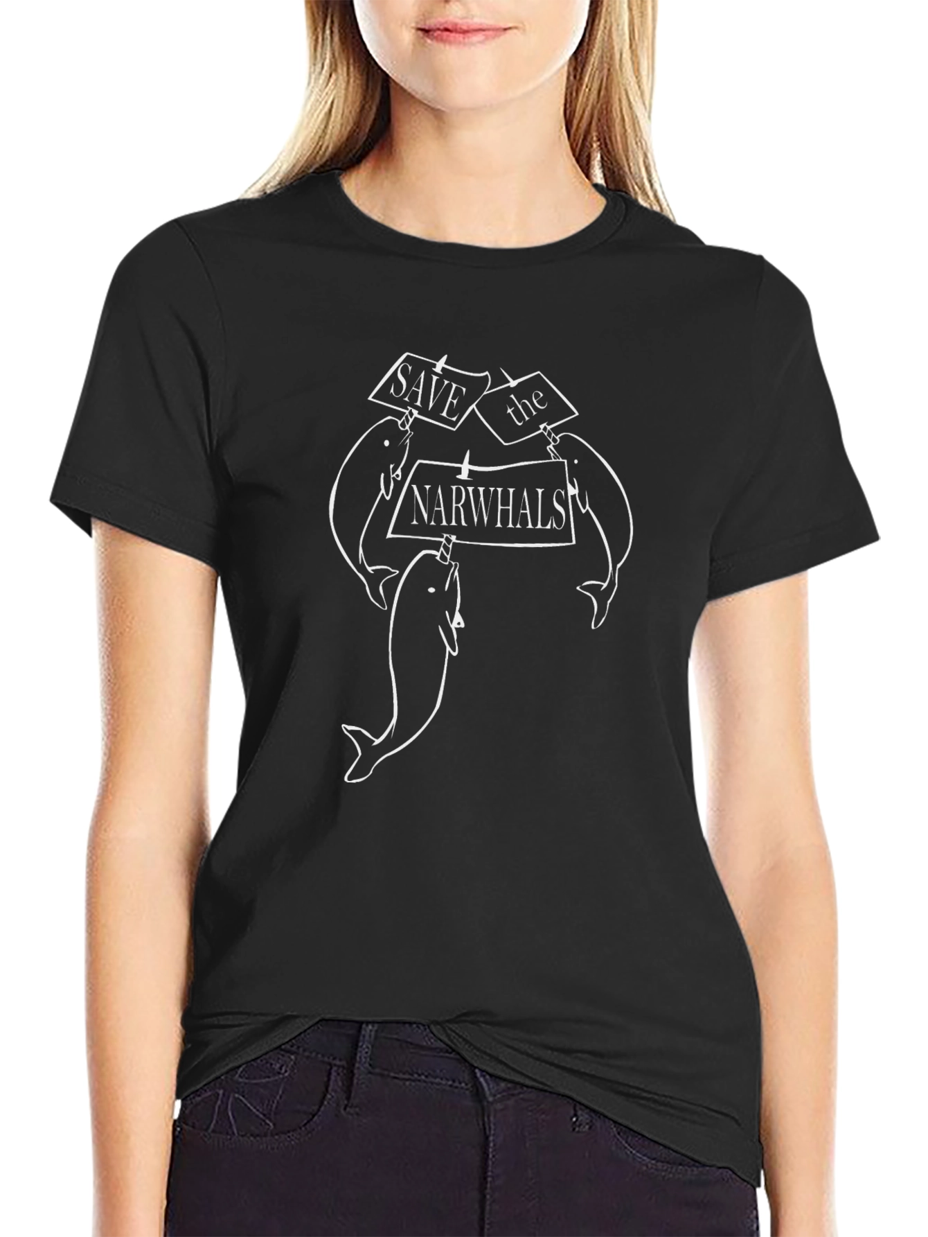 Save the Narwhals Graphic Tee - Black