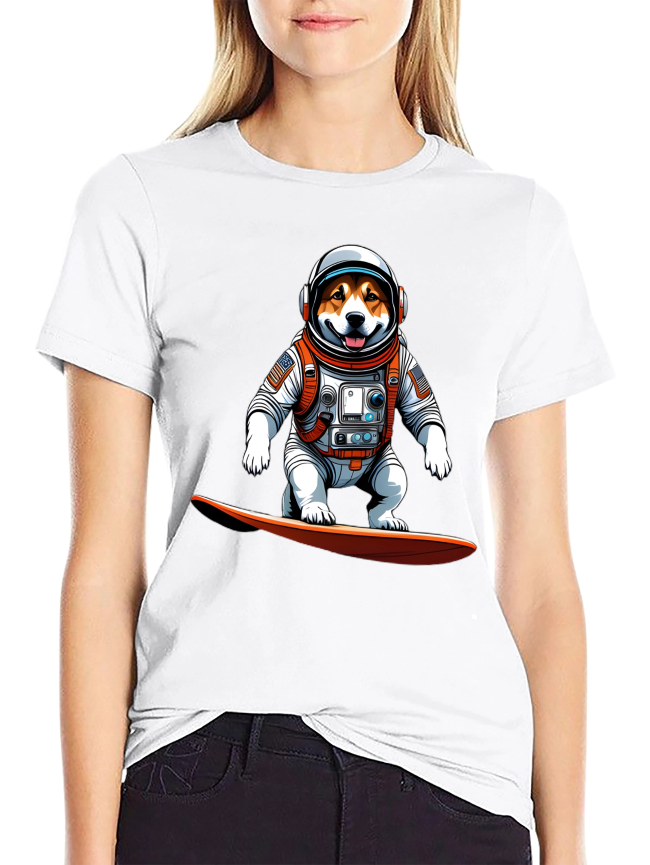 Astronaut Dog Surfing T-Shirt